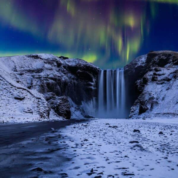 Skogafoss Wasserfall Island Winternacht